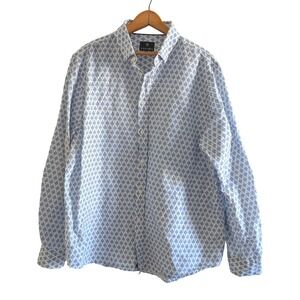 Vustra Mens XL Linen Cotton Blend Blue White Long Sleeve Button Down Shirt